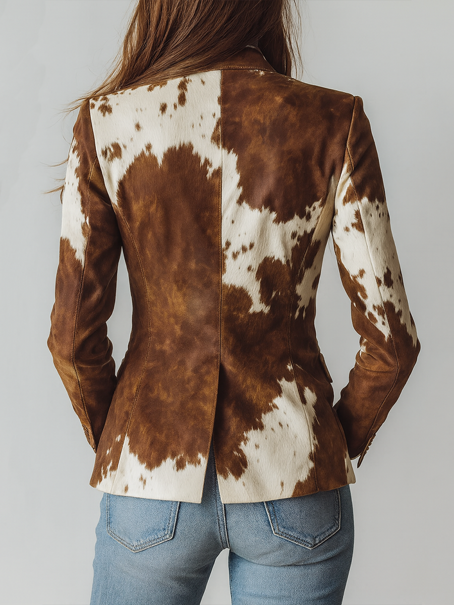 Vintage Cow Skin Printed Suede Blazer