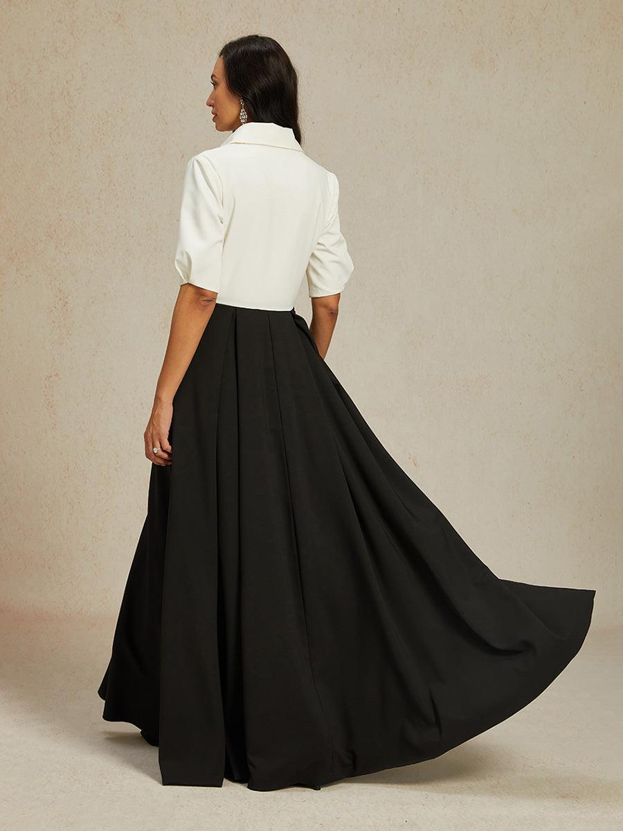 Black and White Maxi Dress with Shirt Collar