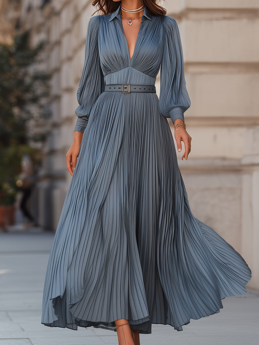 Pamper Love Steel Blue Pleated Midi Dress