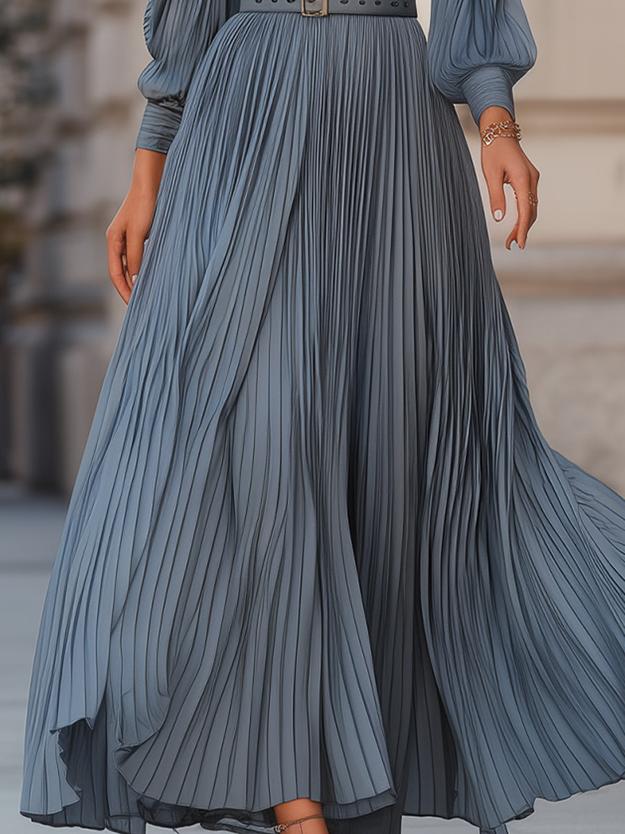 Pamper Love Steel Blue Pleated Midi Dress