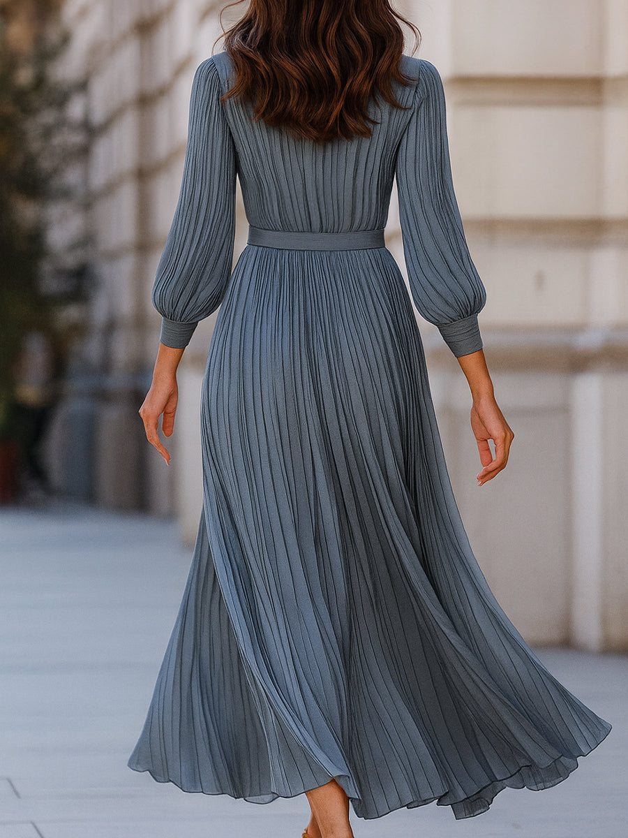 Pamper Love Steel Blue Pleated Midi Dress