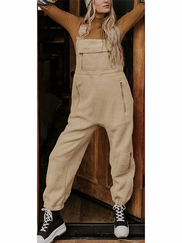 Mono térmico de forro polar para mujer con bolsillos con cremallera