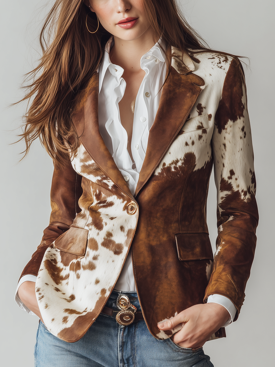 Vintage Cow Skin Printed Suede Blazer