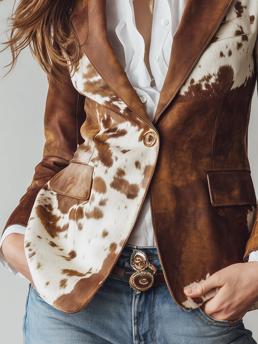 Vintage Cow Skin Printed Suede Blazer