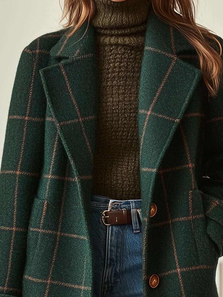 Women's Retro Lapel Plaid Coat